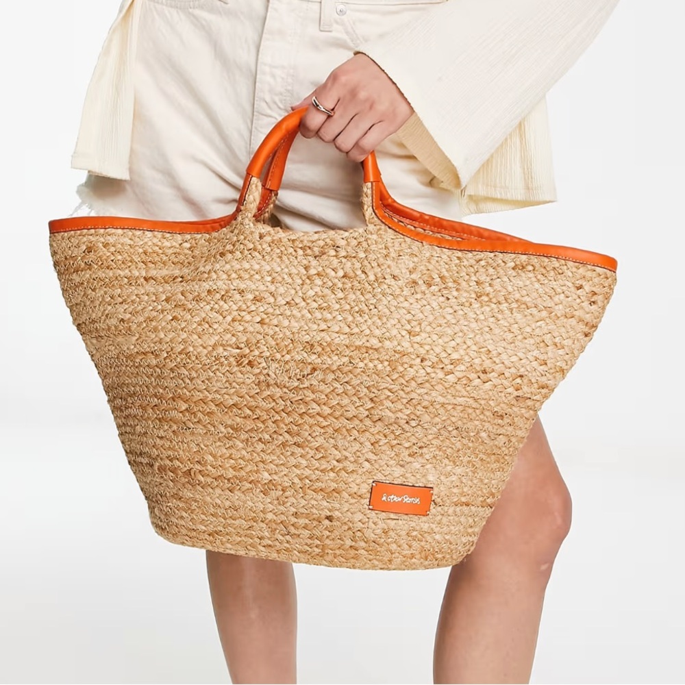 & Other Stories Straw Tote with Orange Trim